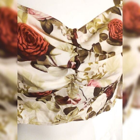 Shein Curve Vintage Flower Floral Zip up Puff sleeve Cropped Top Blouse XL - Picture 5 of 8